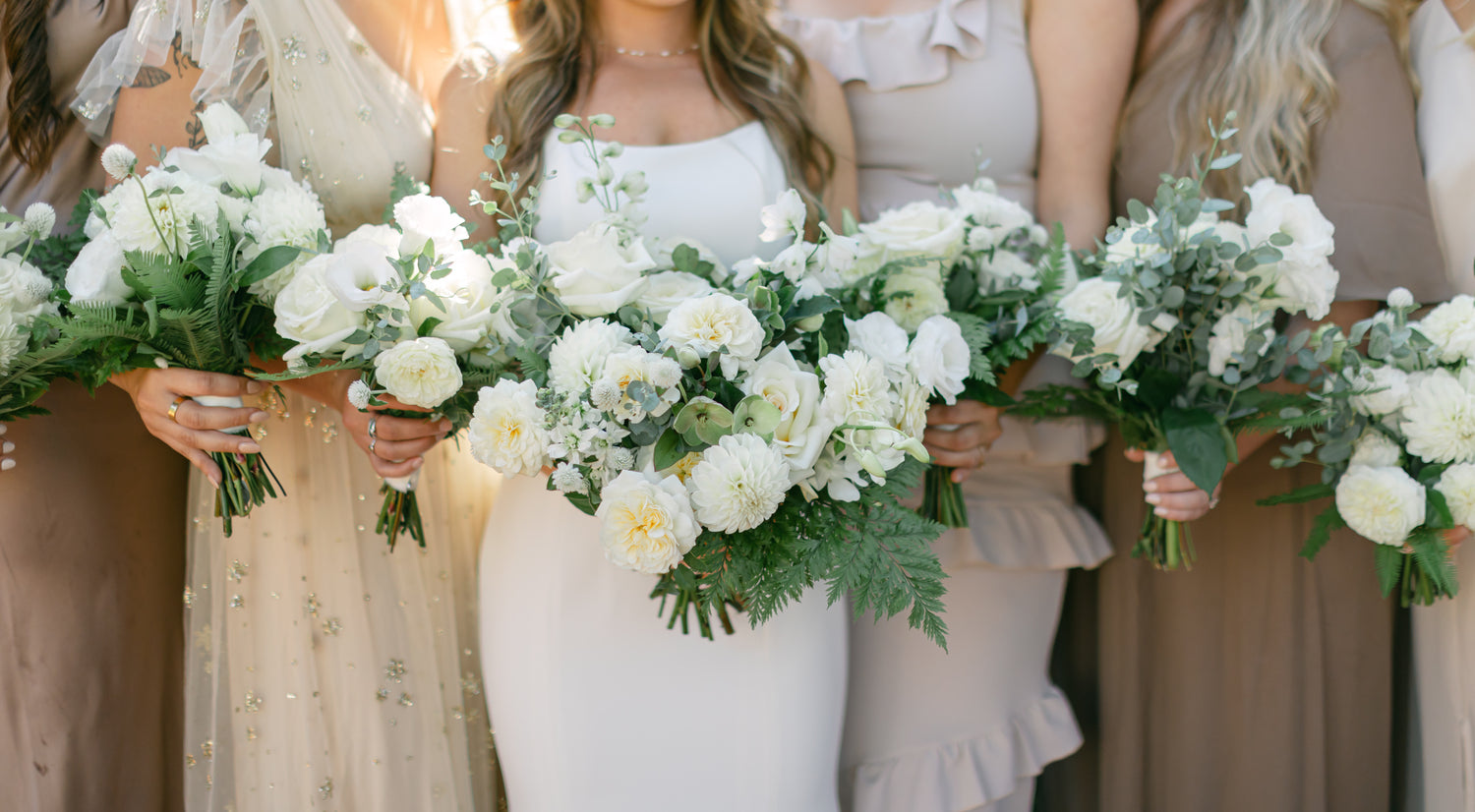 White Wedding Flowers, including Bride and Bridesmaids Bouquets