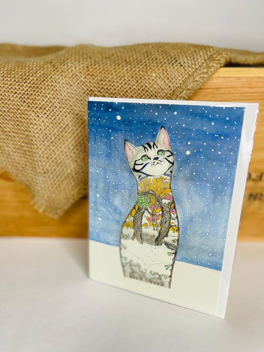Cat in the Snow Blank Card